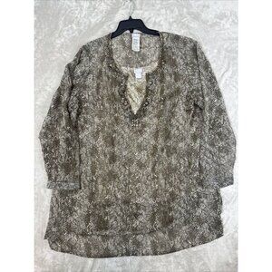 Women’s Chico’s 2 Piece Blouse & Tank Set Sheer Brown Print Plus Size 4